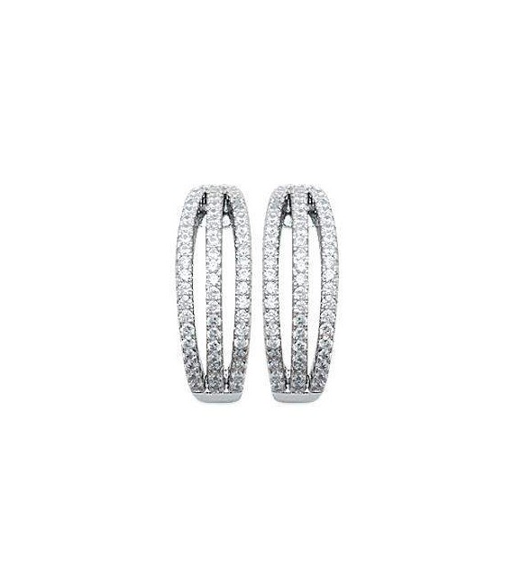 Belles boucles d'oreilles argent massif demi créole zirconium blanc microserti-1