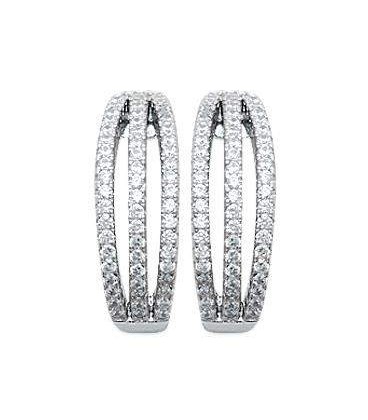 Belles boucles d'oreilles argent massif demi créole zirconium blanc microserti-1