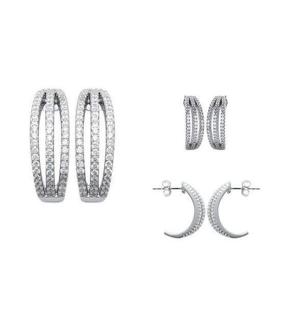 Belles boucles d'oreilles argent massif demi créole zirconium blanc microserti-2