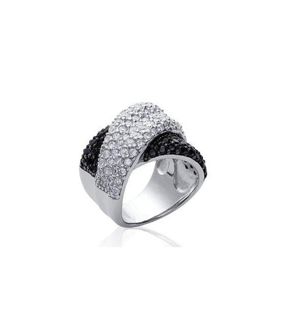 Grosse bague joaillerie argent massif zirconium blancs et noirs-1