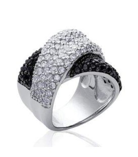Grosse bague joaillerie argent massif zirconium blancs et noirs-1
