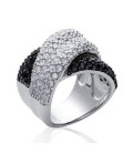 Grosse bague joaillerie argent massif zirconium blancs et noirs