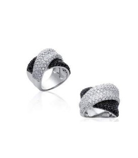 Grosse bague joaillerie argent massif zirconium blancs et noirs-2