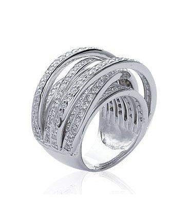 Superbe bague argent massif belle superposition d'anneaux sertis de zirconium-1