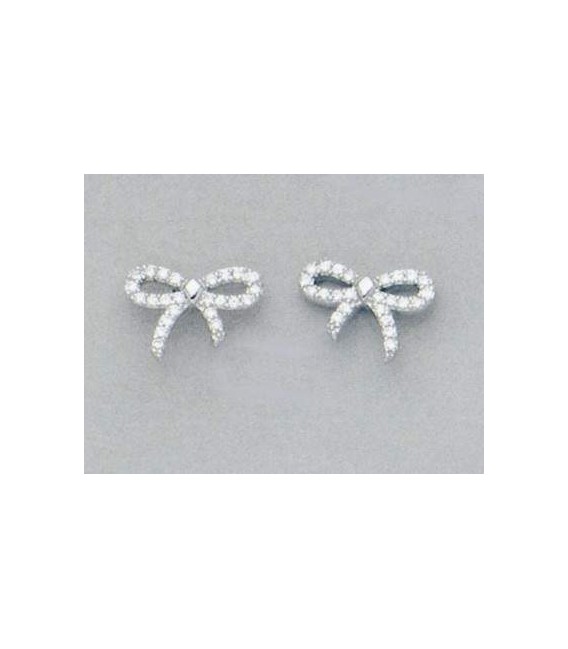 Boucles d'oreilles noeud d'argent massif et zirconium blanc-1