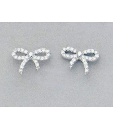 Boucles d'oreilles noeud d'argent massif et zirconium blanc-1