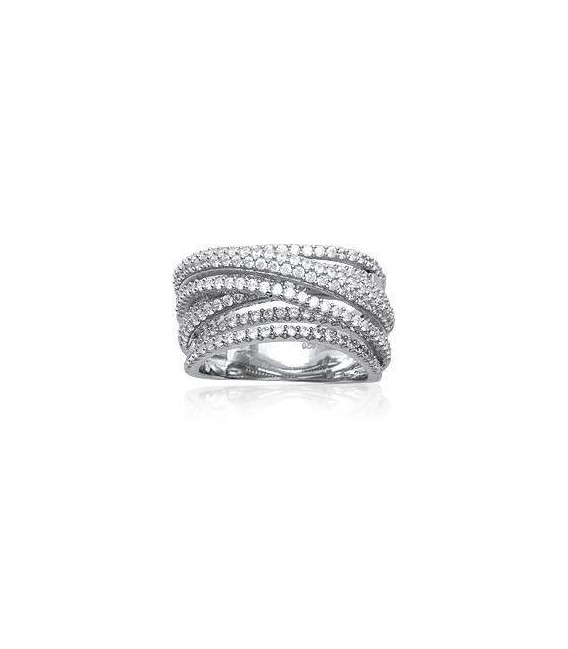 Grosse bague argent massif anneaux de zirconium griffé-1