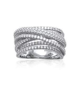 Grosse bague argent massif anneaux de zirconium griffé-1