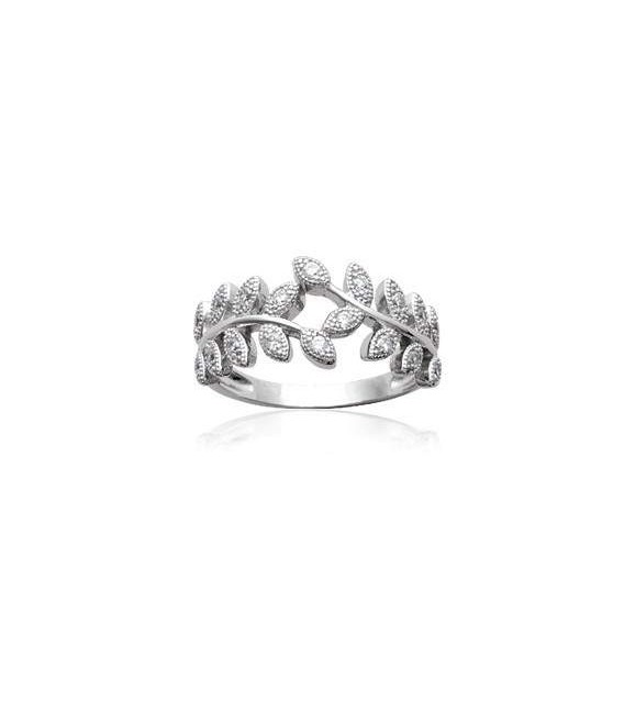 Bague argent massif anneaux feuilles d'oxydes de zirconium blancs-2