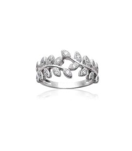 Bague argent massif anneaux feuilles d'oxydes de zirconium blancs-2