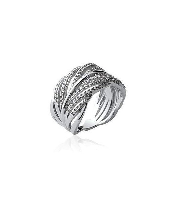 Grosse bague argent massif pavage de zirconium blanc en demi jonc-1