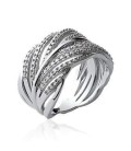 Grosse bague argent massif pavage de zirconium blanc en demi jonc