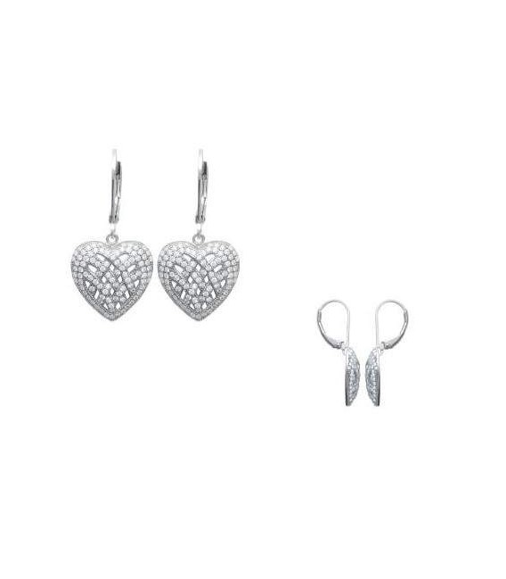 Boucles d'oreilles dormeuse pendant coeur argent massif zirconium blanc-1