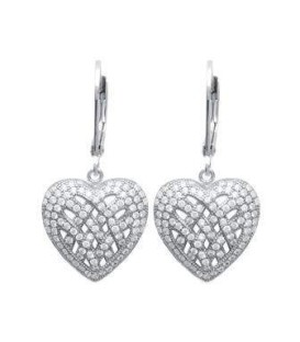 Boucles d'oreilles dormeuse pendant coeur argent massif zirconium blanc