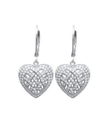Boucles d'oreilles dormeuse pendant coeur argent massif zirconium blanc-2