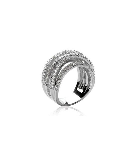 Grosse bague argent massif anneaux de zirconium griffé-2