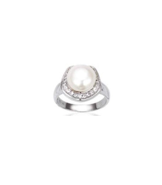 Grosse bague argent massif argent zirconium et perle Majorque-1