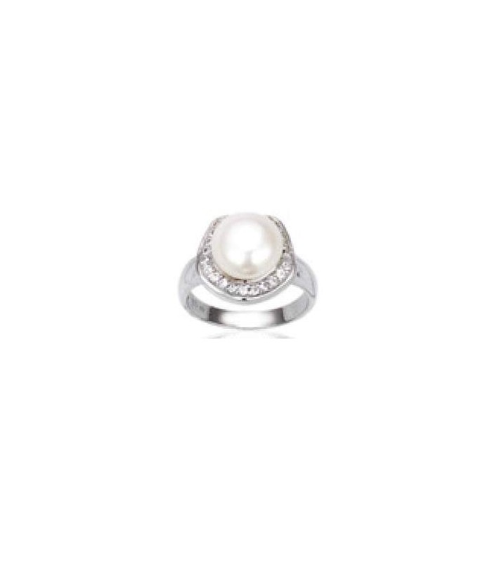 Bague Argent Massif Avec Nœud, Zirconiums Et Perle Blanche - Taille 52 - Occasion