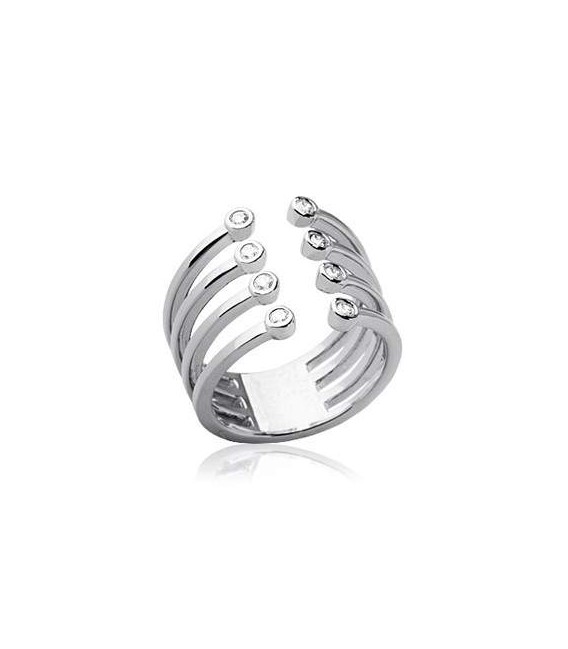 Bague argent ouverte anneaux sertis de zirconium-1