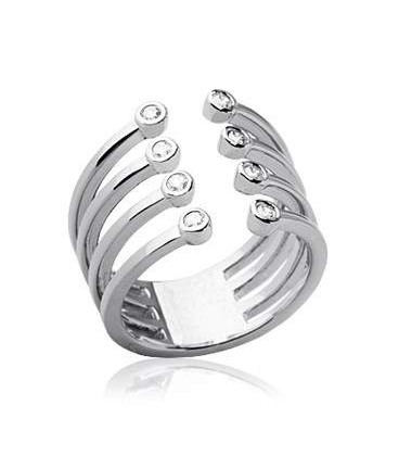 Bague argent ouverte anneaux sertis de zirconium-1