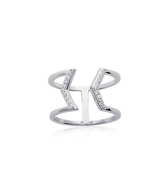 Bague ouverte zigzag argent massif barrettes de zirconium blanc -1