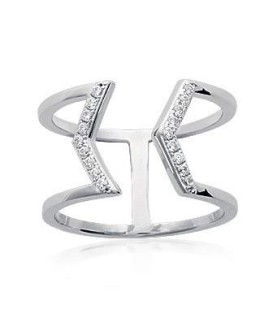 Bague ouverte zigzag argent massif barrettes de zirconium blanc 