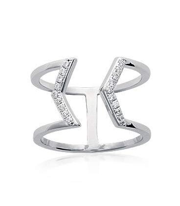 Bague ouverte zigzag argent massif barrettes de zirconium blanc -1