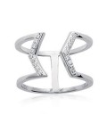 Bague ouverte zigzag argent massif barrettes de zirconium blanc 