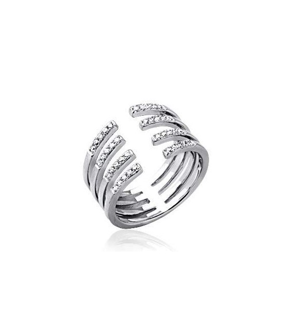 Bague tube argent massif anneau ouvert zirconium -1