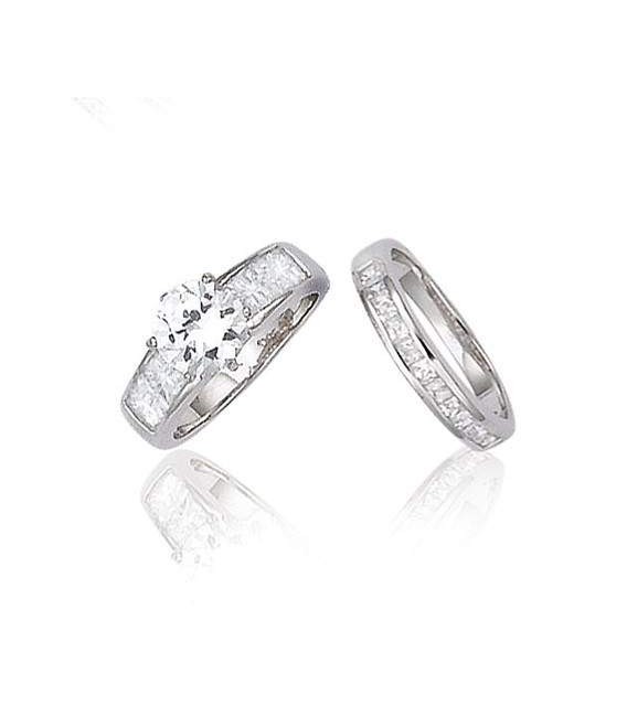 Bague argent massif duo de bagues de zirconium-1