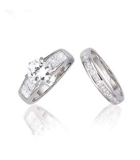 Bague argent massif duo de bagues de zirconium