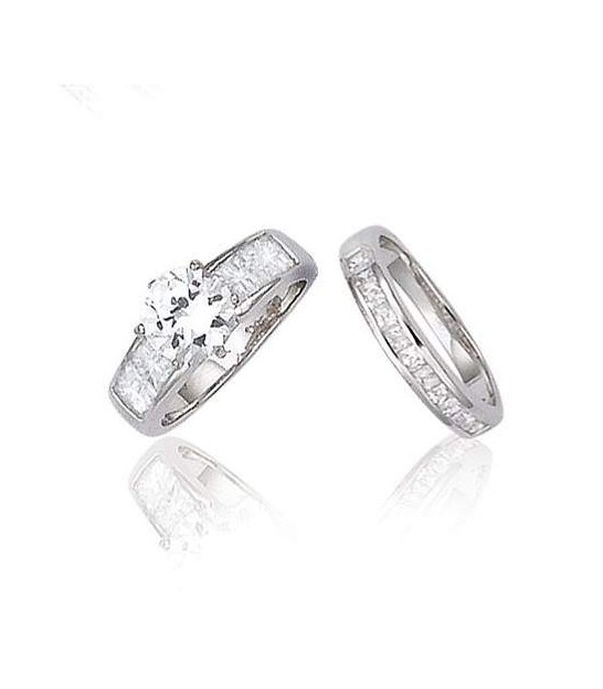 Bague En Argent Massif Duo Feuilles Avec Zirconiums - Taille 58 - Occasion - Sans Marque