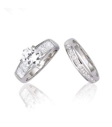 Bague argent massif duo de bagues de zirconium-1