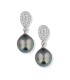Boucles d'oreilles argent massif zirconium micro serti pendant une belle perle de TAHITI véritable -1