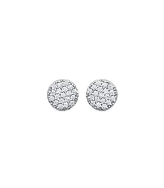 Boucles d'oreilles argent massif ronde plate zirconium -1