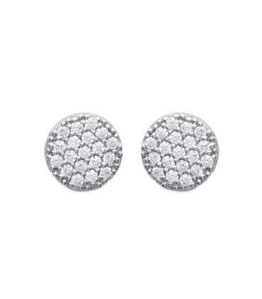 Boucles d'oreilles argent massif ronde plate zirconium -1