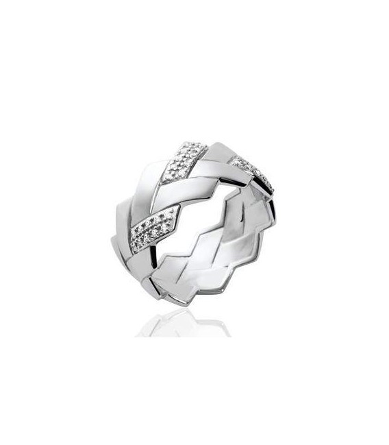  Bague argent massif anneaux natté zirconium micro serti-1