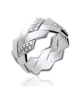  Bague argent massif anneaux natté zirconium micro serti-1