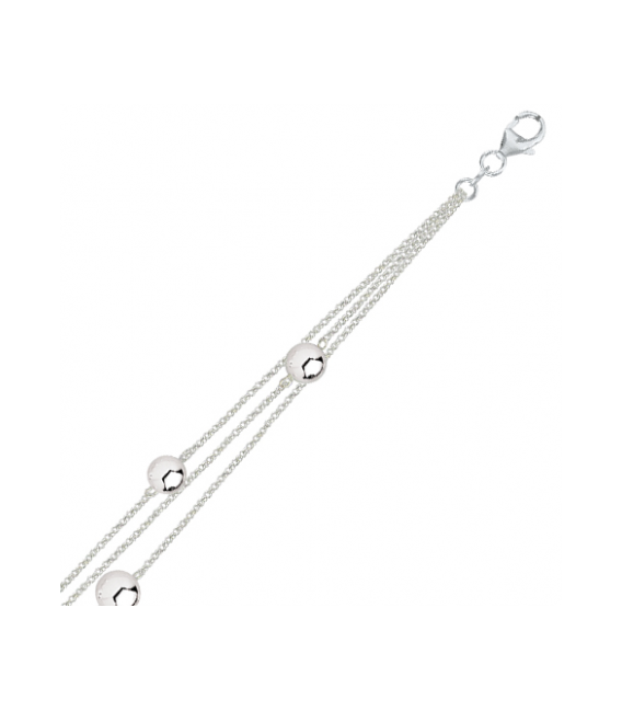 Bracelet argent boules sur trois chaines maille forçat -1