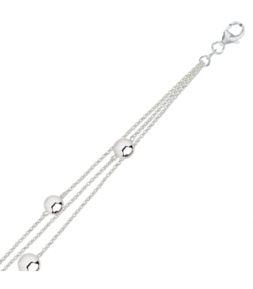 Bracelet argent boules sur trois chaines maille forçat -1