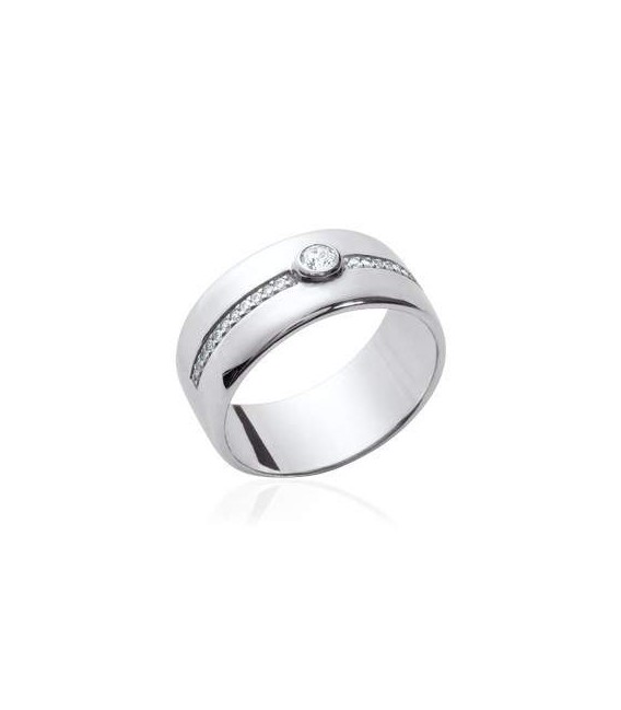 Bague alliance argent massif zirconium micro serti en demi jonc cubic de zirconium-1