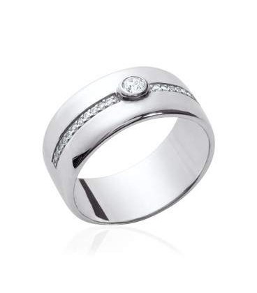 Bague alliance argent massif zirconium micro serti en demi jonc cubic de zirconium-1