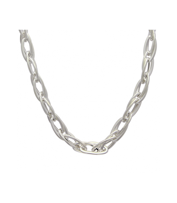 Gros collier argent double maillons ovales entrelacés-1