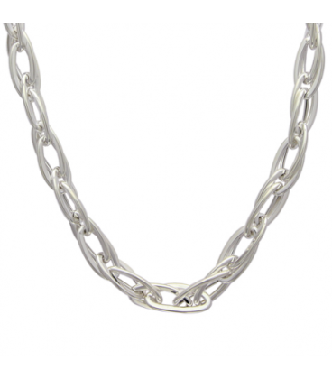 Gros collier argent double maillons ovales entrelacés-1