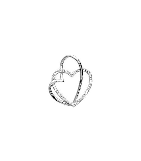 Pendentif coeur dans coeur en argent massif et zirconium -1