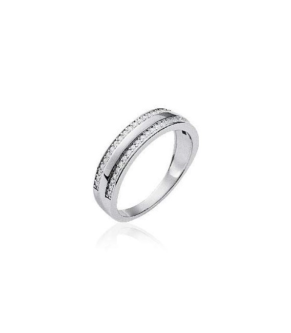 Bague alliance argent massif zirconium ronds sur deux rangs-1