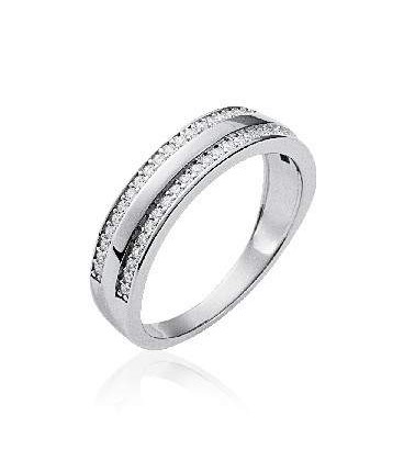 Bague alliance argent massif zirconium ronds sur deux rangs-1