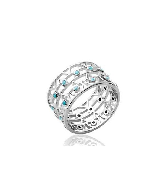 Bague argent massif pavé serti rond tour complet pierres speciales turquoise-1