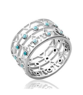 Bague argent massif pavé serti rond tour complet pierres speciales turquoise-1