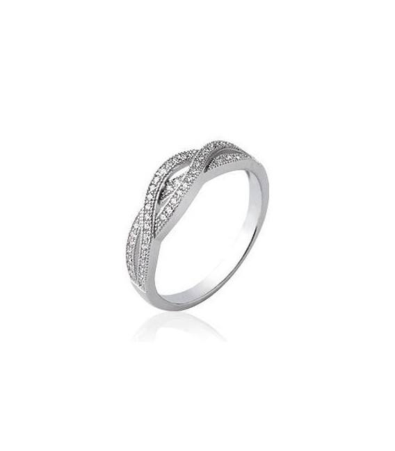 Bague zirconium argent massif anneau entrelacs et vagues incrustée de zirconium blanc -1